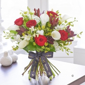 Luxury Red Rose and White Calla Lily Hand tied