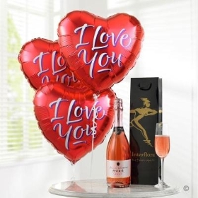 Sparkling Rose and I Love You Balloons