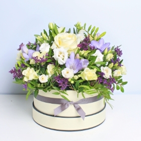 Lovely Lilacs New Baby Hatbox with Recycled Ralph Bear